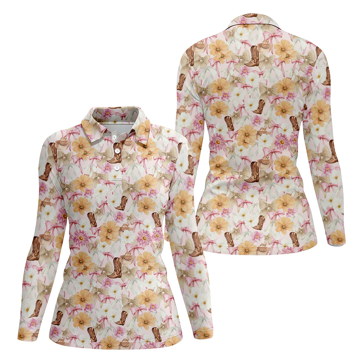 Coquette Flower Western Golf Shirt, Cute Golf Outfit, Matching Golf Shirt, Ladies Golf Shirts