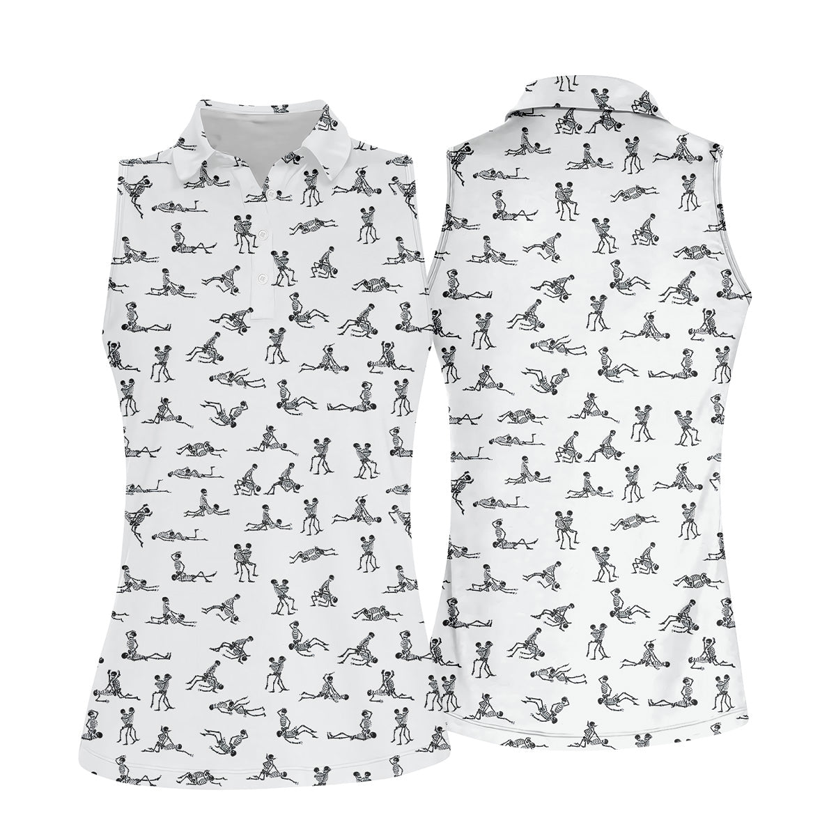 White Funny Skeleton Sex Position Golf Shirt, Halloween Gift Idea, Ladies Golf Shirts