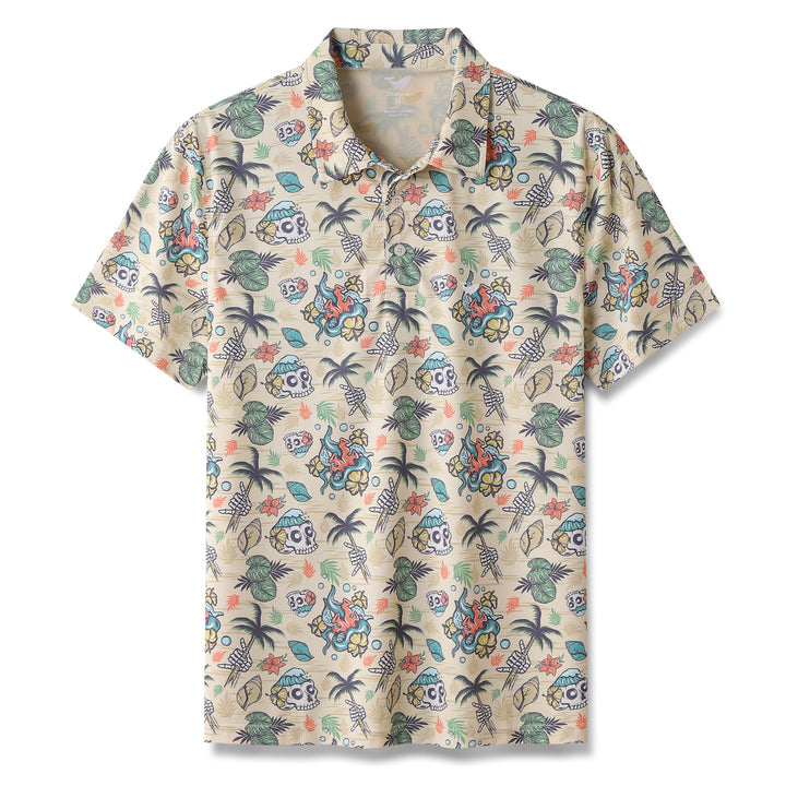 Tropical Wilderness Skull Men's Golf Polo Shirt, Skull Golf Shirt, Gift For Golfers