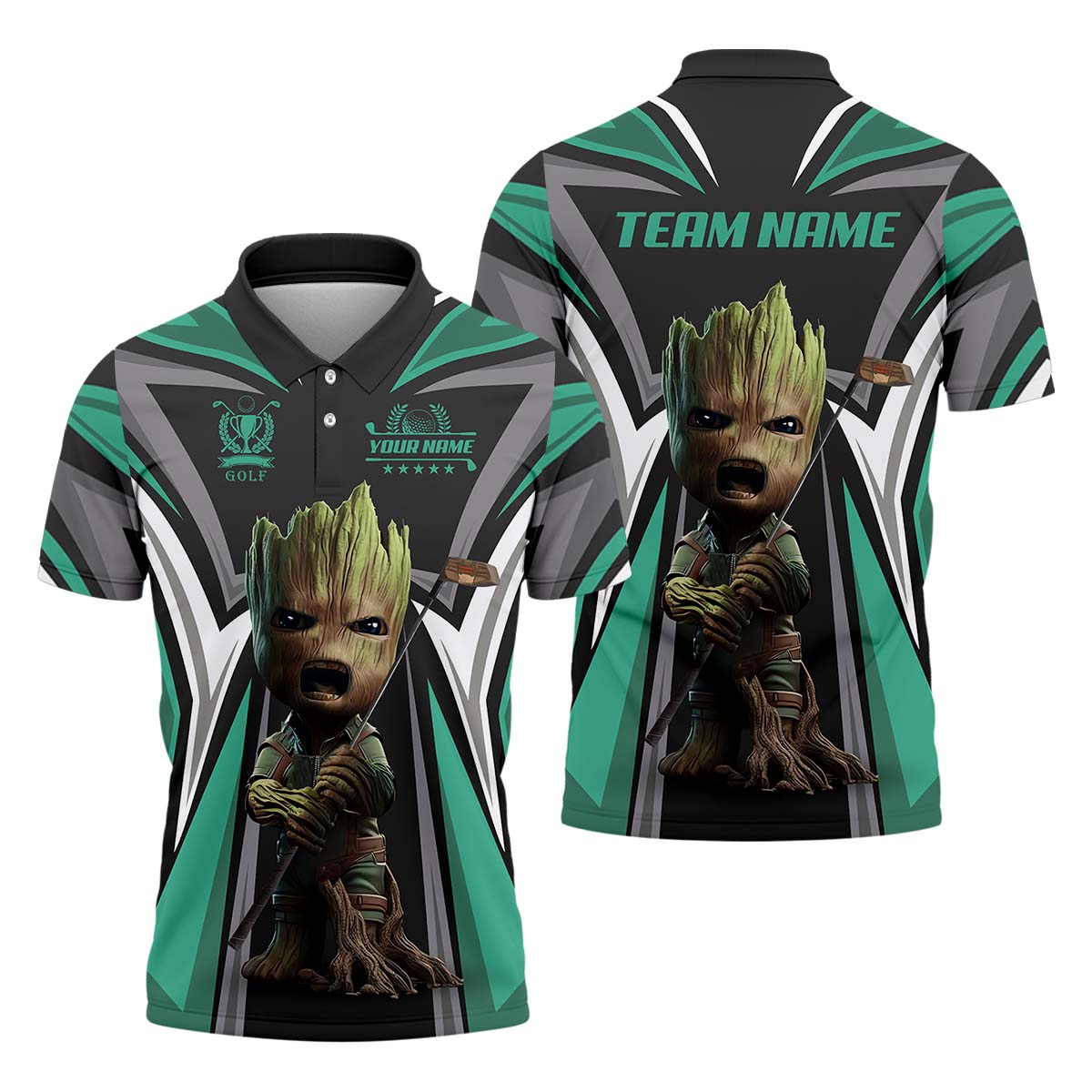 Angry BabyGroot Customize Golf Polo Shirt, Gift For Golfers, Golf Gift Ideas