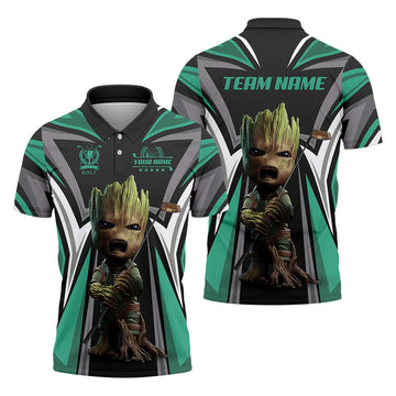 Angry BabyGroot Customize Golf Polo Shirt, Gift For Golfers, Golf Gift Ideas