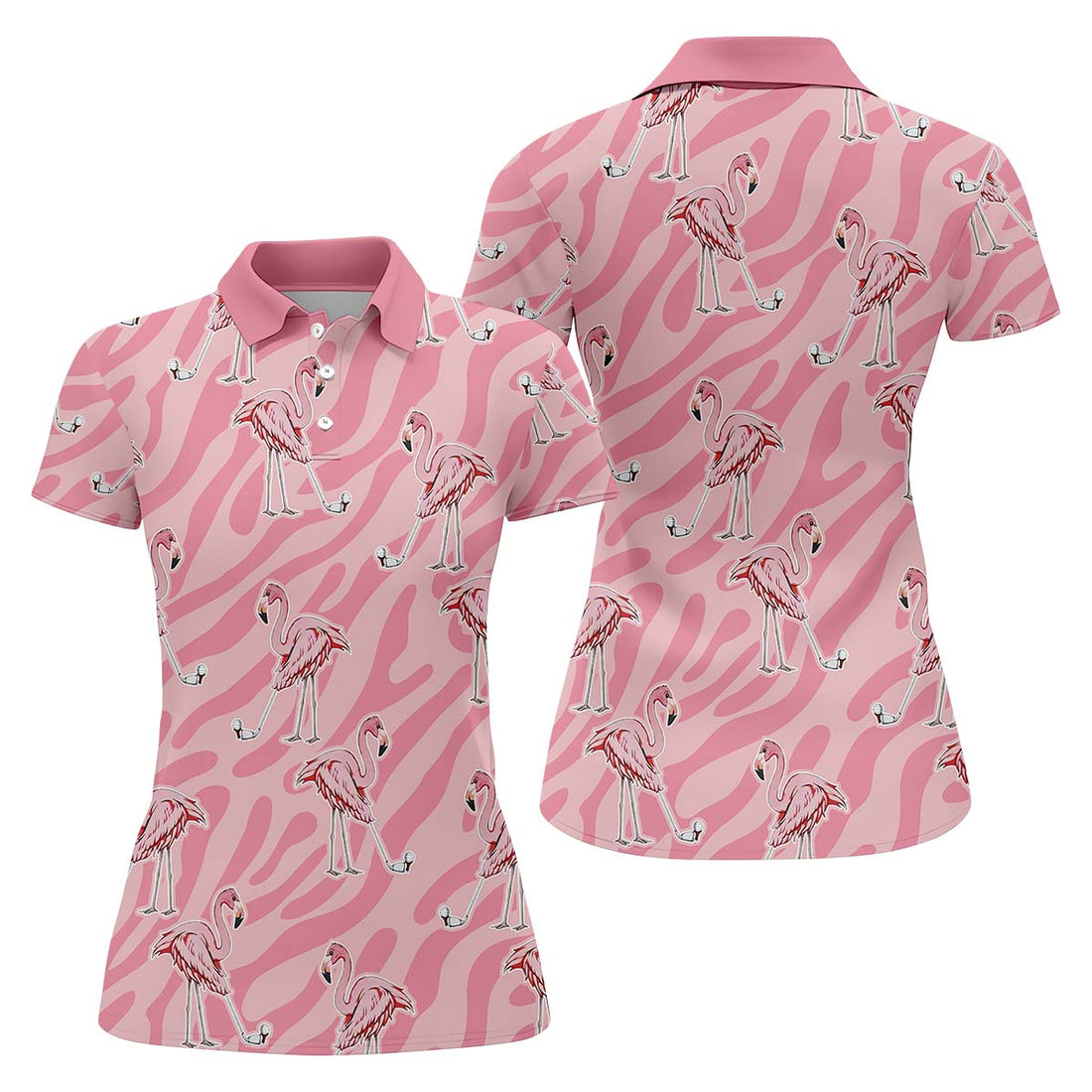 Pink Flamingo Women Golf Polo Shirt, Custom Ladies Golf Shirt, Womens Golf Gifts