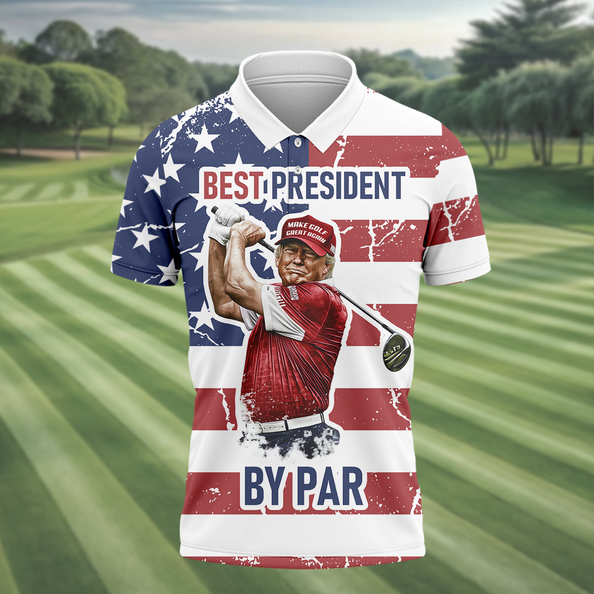 Best President By Par Men's Golf Polo Shirt, Funny Trump Shirt, Christmas Golf Gift