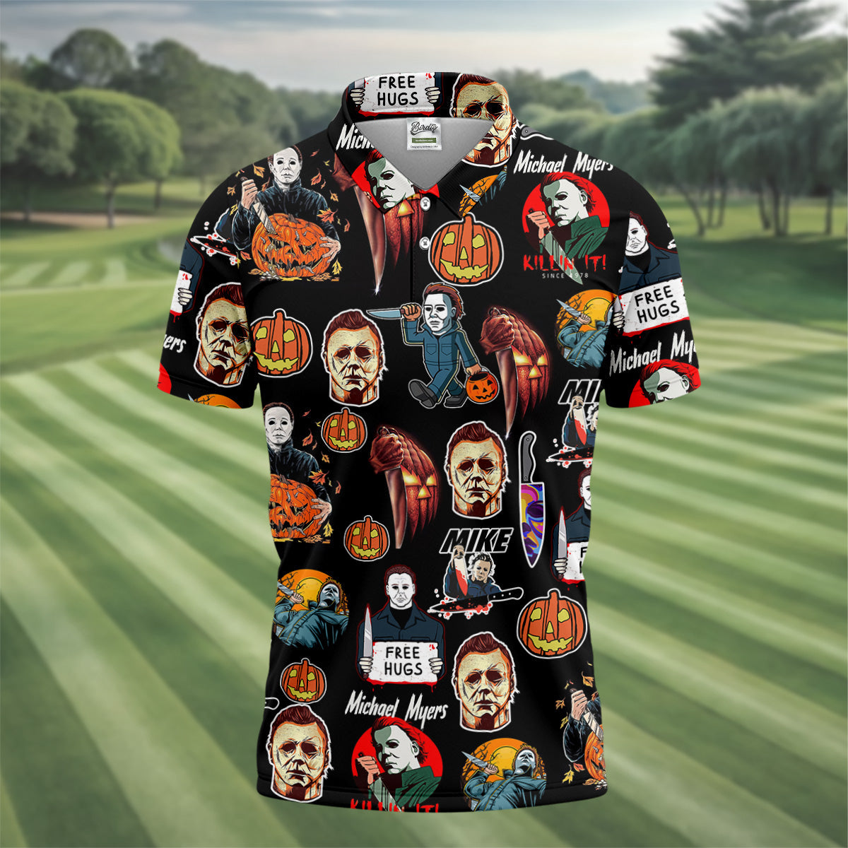 Michael Myers Halloween Golf Tops For Men, Mens Funny Golf Shirts, Horror Movie Shirt