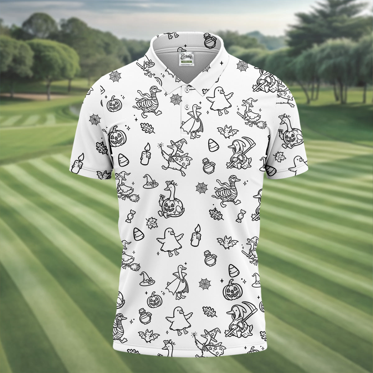 Goose Halloween, Doodle Pattern, Black And White Golf Polo, Mens Funny Golf Shirts, Long Sleeve Golf Shirts, Men Golf Polo