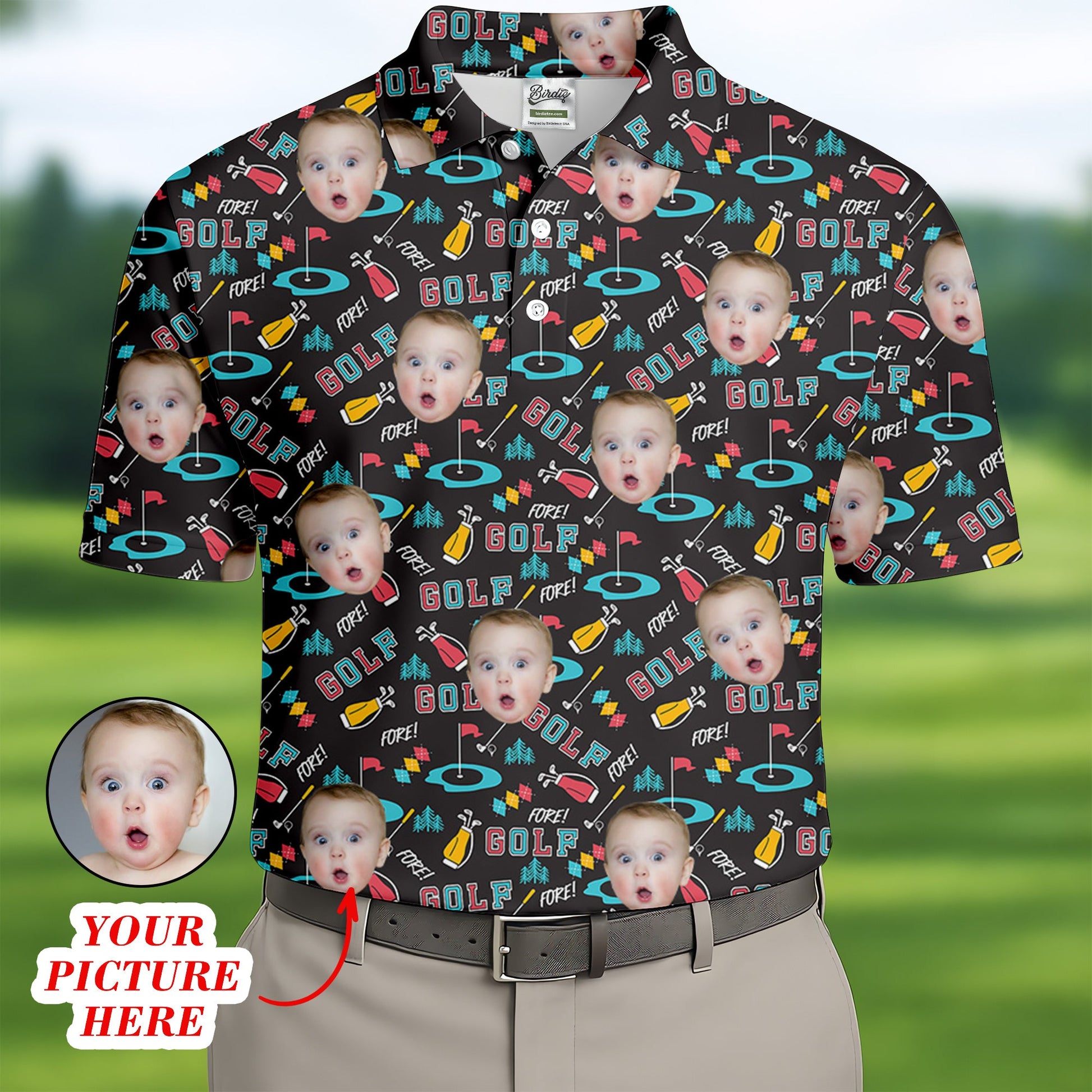 Custom Shirts With Faces, Funny Golf Polo Shirt, Gifts For The Golfing Dad, Golf Gift For Dad