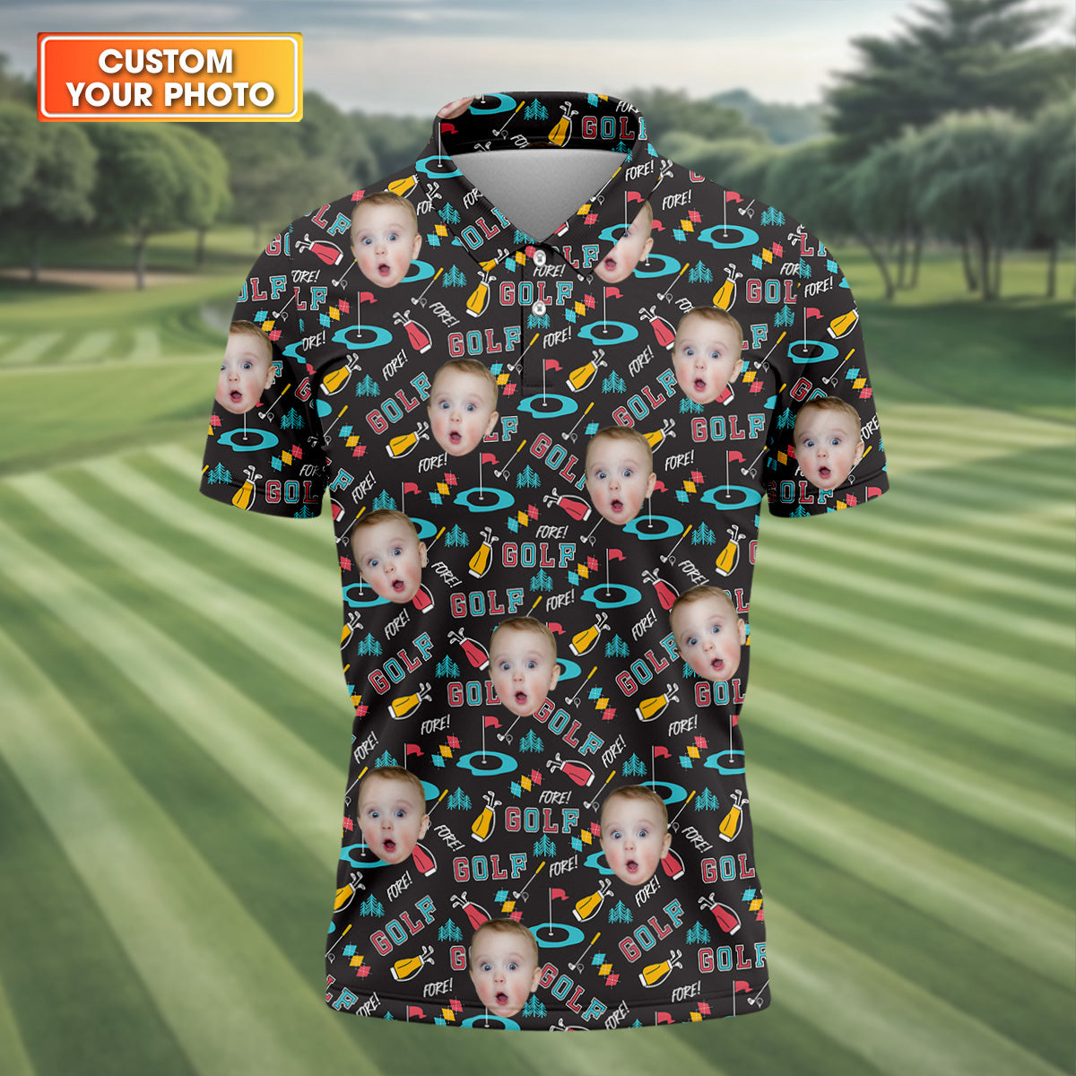 Custom Shirts With Faces, Funny Golf Polo Shirt, Gifts For The Golfing Dad, Golf Gift For Dad