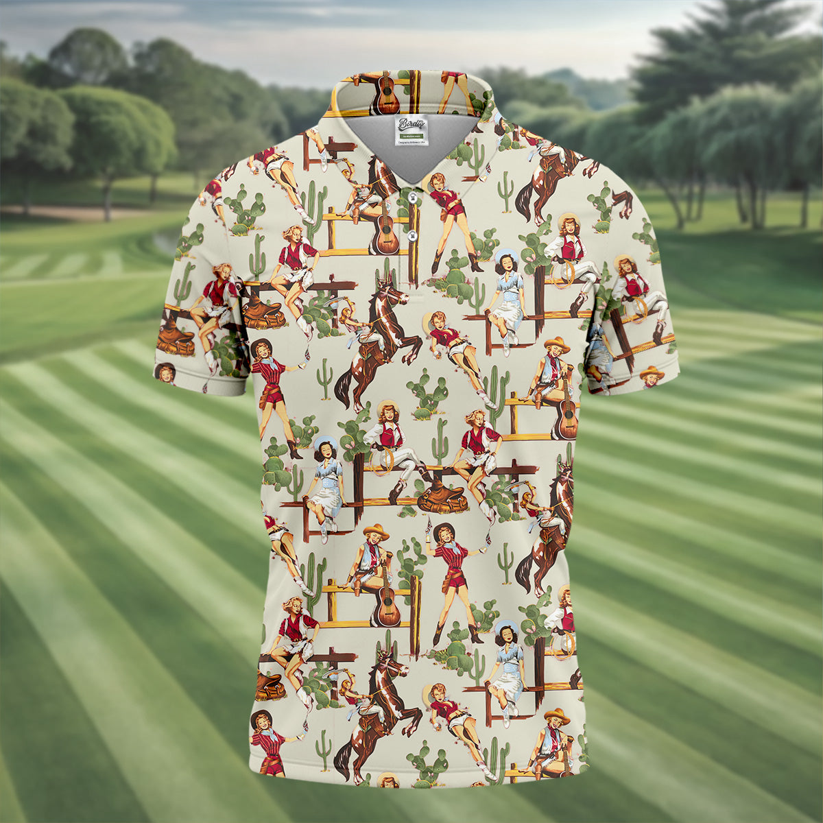 Desert Cowgirl Western Golf Shirt, Fun Golf Shirts For Men, Men's Golf Polo, Cool Golf Gifts