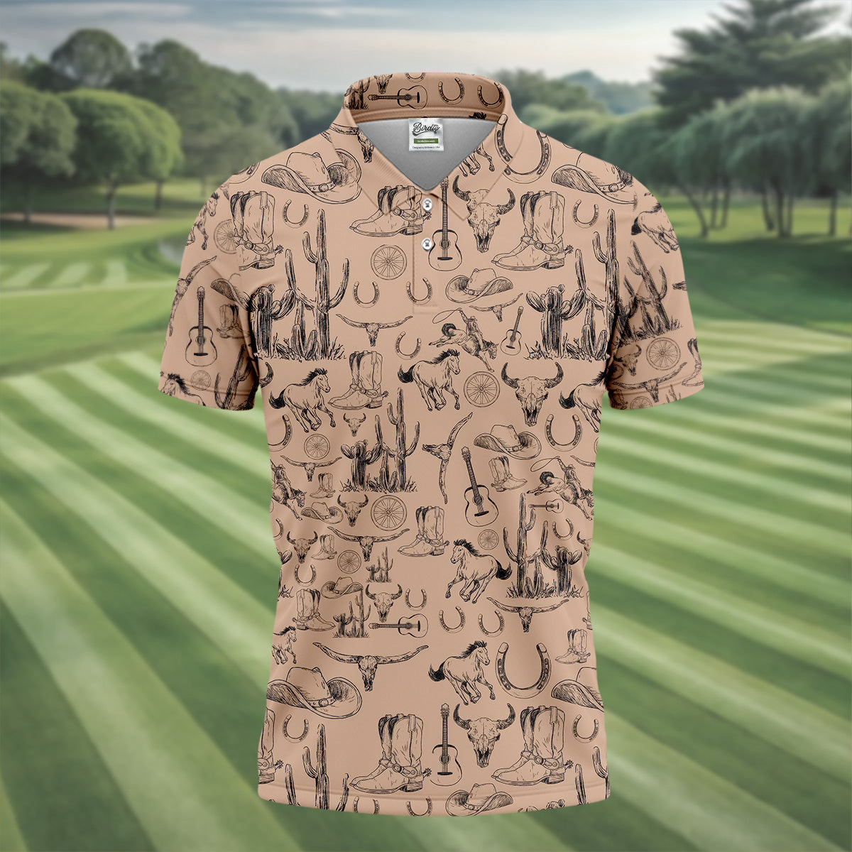Brown Toile Western Golf Shirt, Mens Golf Polo Shirts, Golf Accessories For Men, Polo For Men