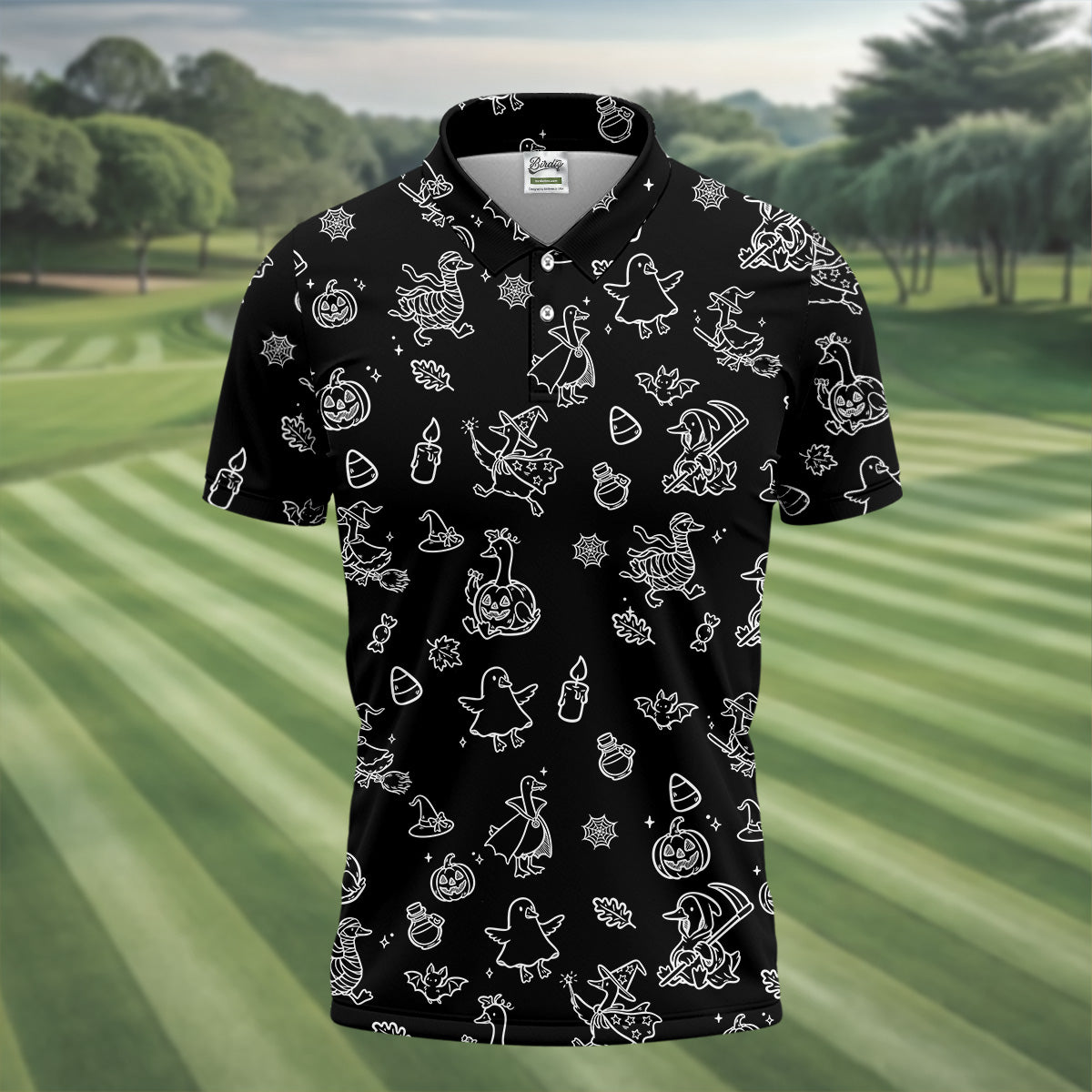 Goose Halloween, Doodle Pattern, Black Golf Polo, Mens Funny Golf Shirts, Long Sleeve Golf Shirts, Men Golf Polo