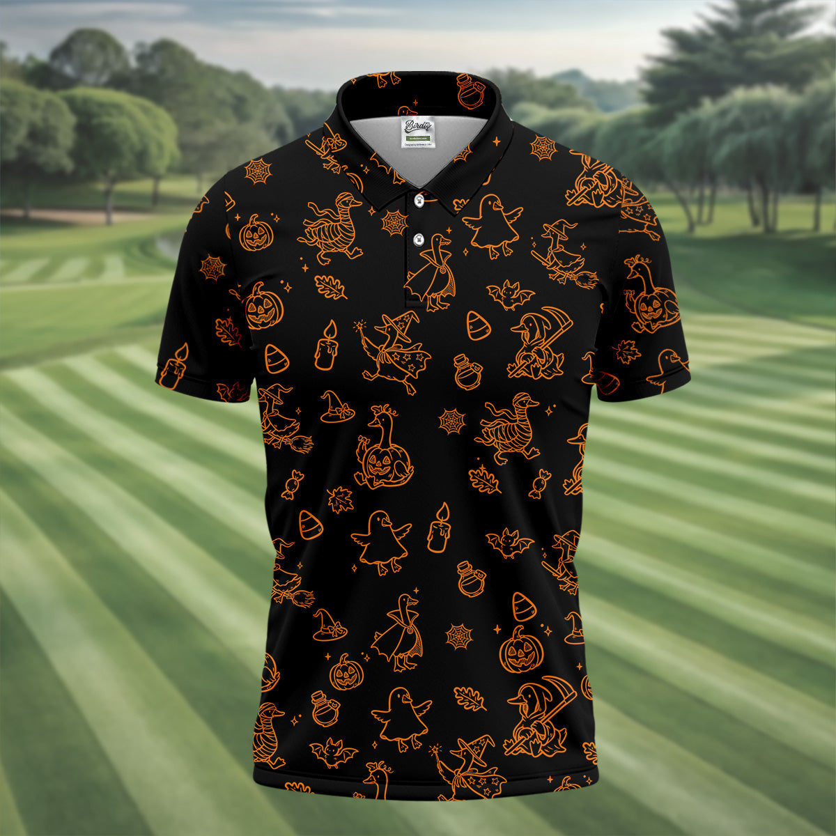 Goose Halloween, Doodle Pattern, Black Orange Golf Polo, Mens Funny Golf Shirts, Long Sleeve Golf Shirts, Men Golf Polo