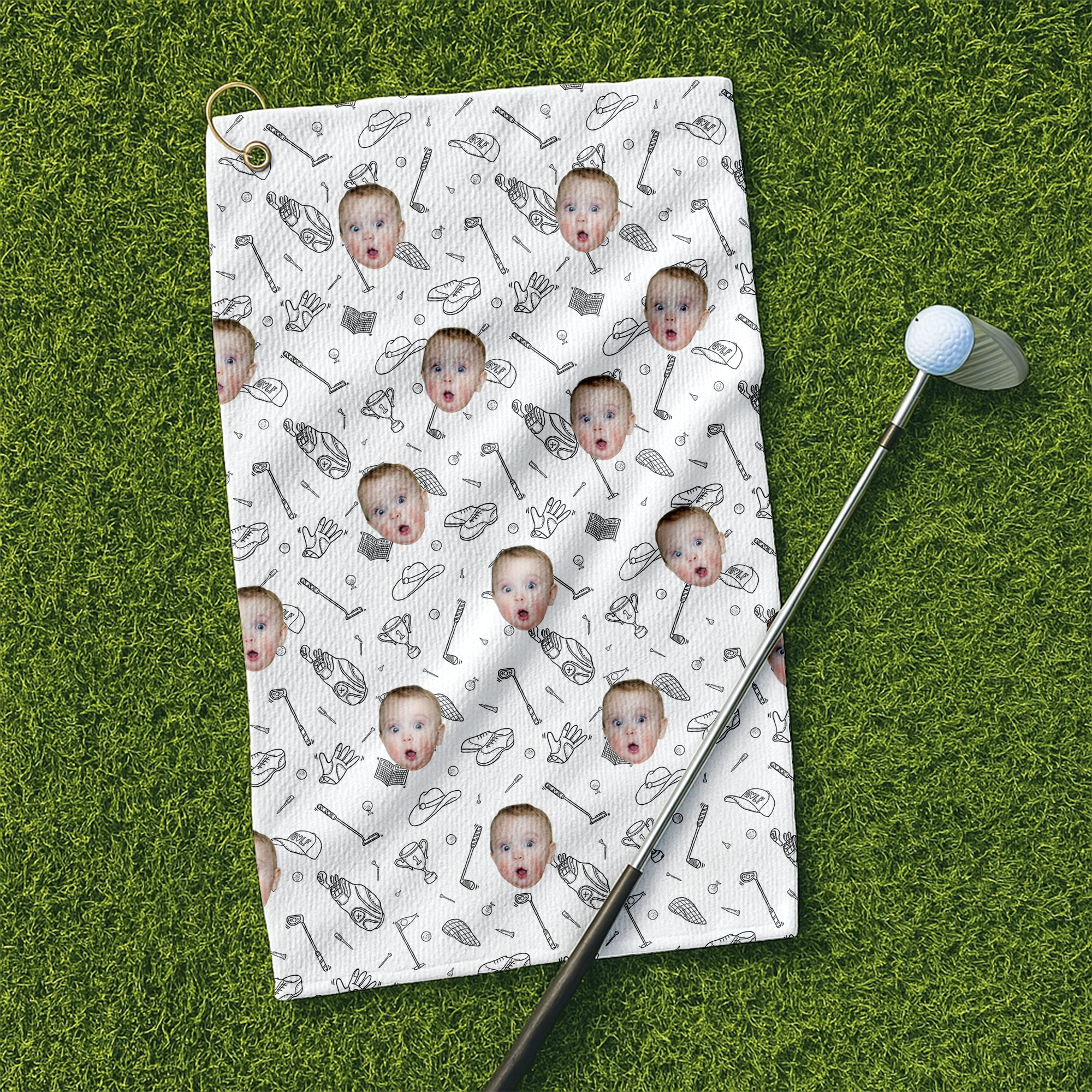 Custom Kid Face Small Funny Golf Towel, Golf Rag, Golf Gift For Dad