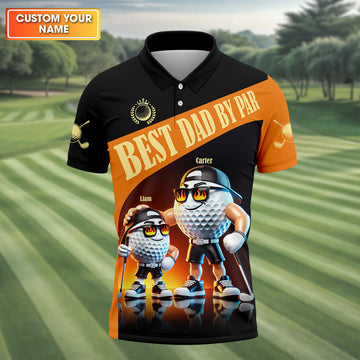 Best Dad By Par Custom Men's Golf Polo Shirt, Funny Golf Shirt, Dad Golf Gift