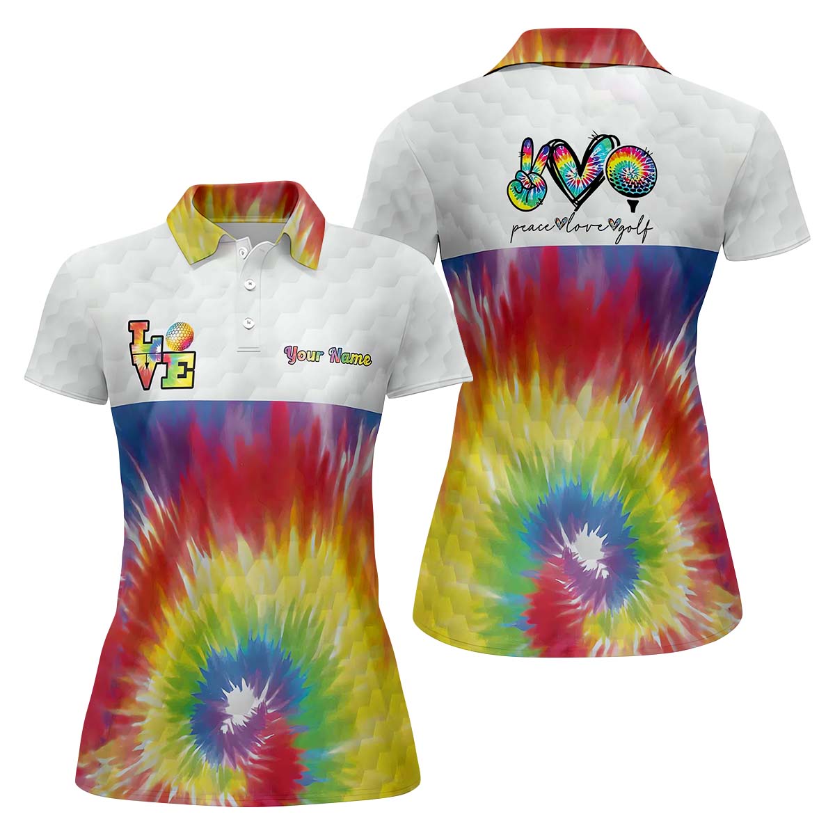 Peace Love Golf Tie Dye Sleeve Polos Womens, Custom Ladies Golf Shirt