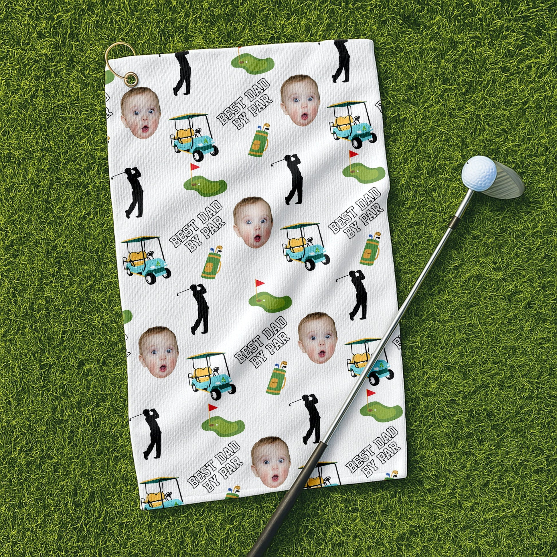 Custom Golf Towel With Kids Photo, Best Dad By Par Towel, Dad Golf Gift, Christmas Golf Gift