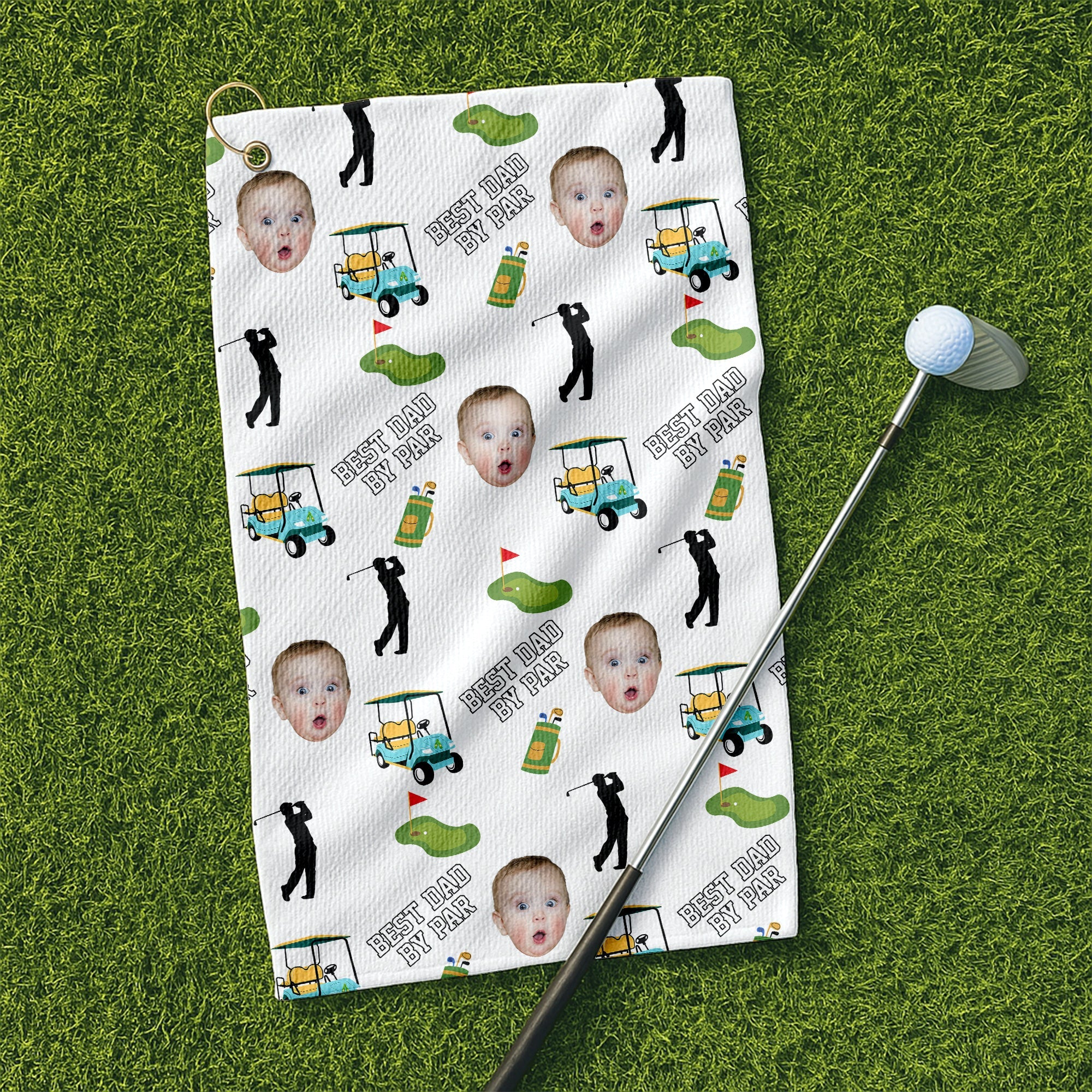 Custom Golf Towel With Kids Photo, Best Dad By Par Towel, Dad Golf Gift, Christmas Golf Gift