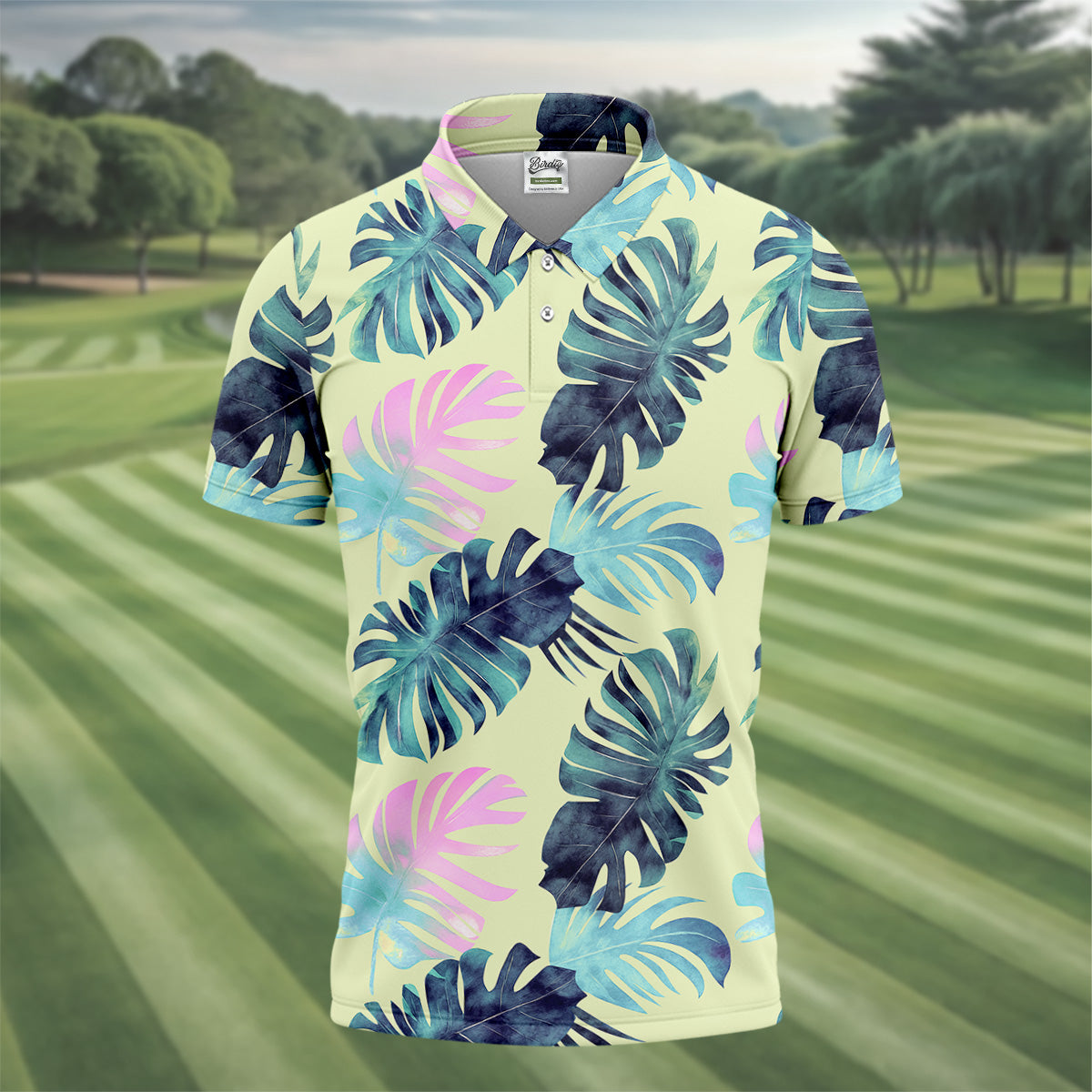 Tropical Palm Leaves Golf Tops For Men, Mens Golf Polo Shirts, Unique Gift For Golfer, Golfing Apparel