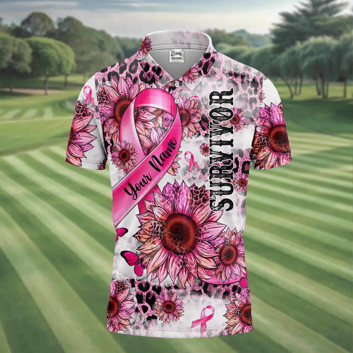 Breast Cancer Golf Shirt, Mens Golf Polo Shirts, Pink Breast Cancer T-Shirts, Pink Ribbon Breast Cancer