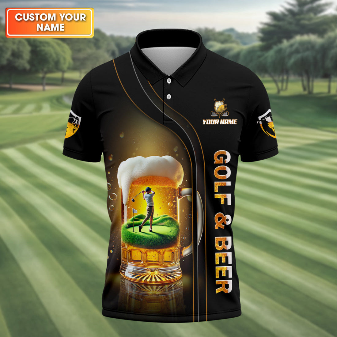 I Make Golf Ball And Beer Custom Men's Golf Polo Shirt, Funny Golf Shirt, Dad Golf Gift