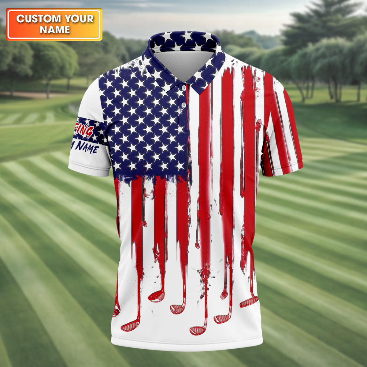 American Flag Custom Golf Polo Shirt, US Patriotic Pride Unisex Tropical Hawaiian Aloha Shirt, Summer Vacation