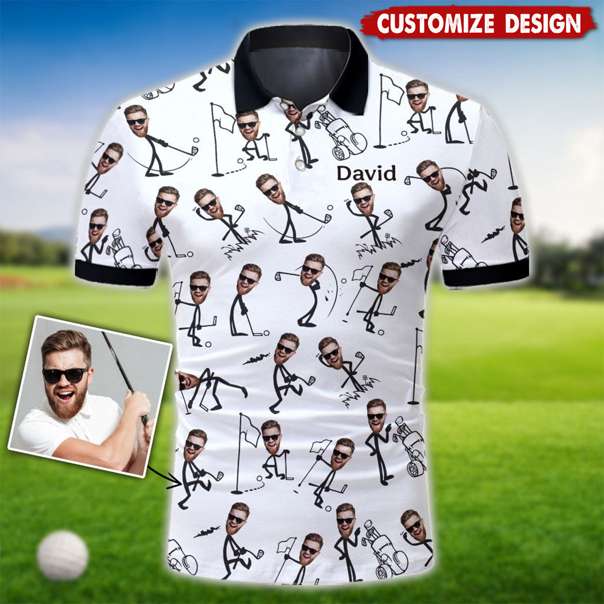 Custom Photo Funny Golf Polo Shirts, Golfing Apparel, Golf Gift For Men
