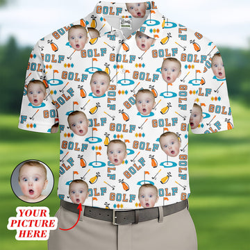Custom Kids Photo Golf Shirt, Funny Golf Polo Shirt, Gifts For The Golfing Dad, Christmas Golf Gift