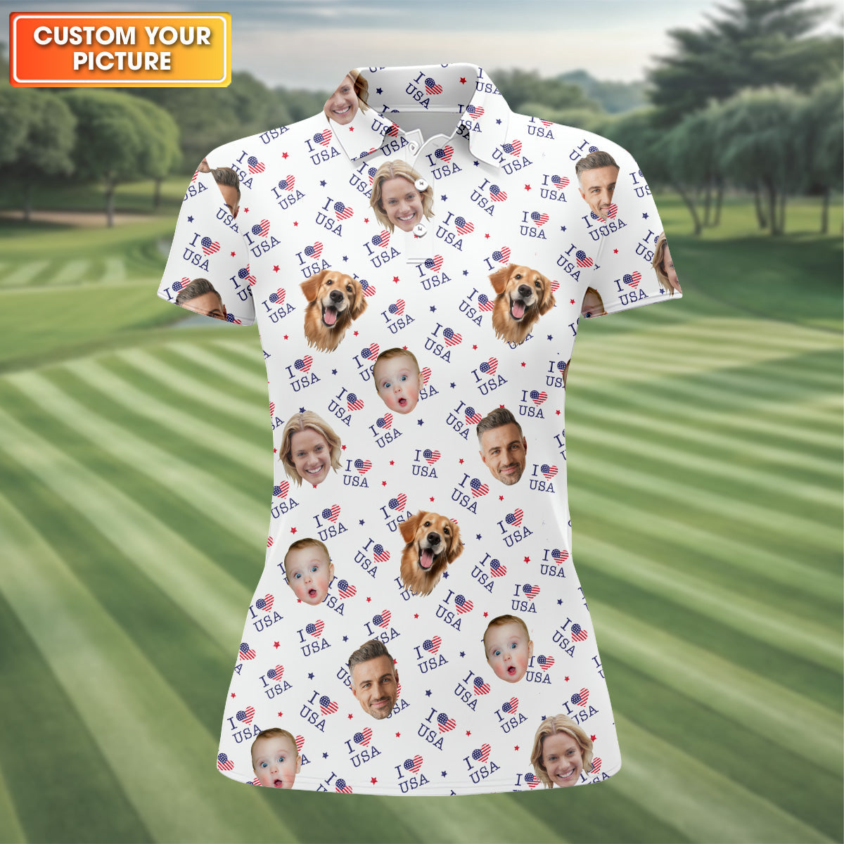 Custom Face Shirt, Womens Golf Polo, Custom Dog Shirts, Family Portrait Golf Shirt, Golf Shirt Gift For Women