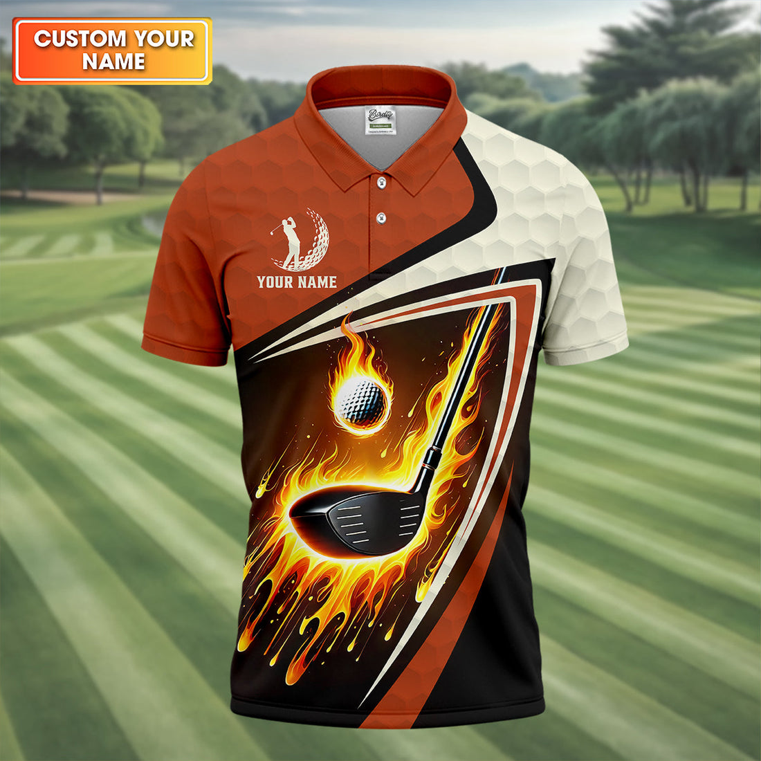 Fire Golf Ball Custom Men's Golf Polo Shirt, Funny Golf Shirt, Christmas Golf Gift
