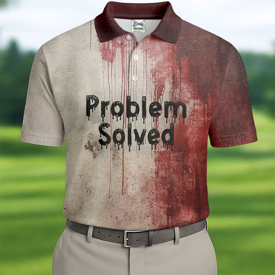 Bloody Problem Solved Men's Golf Shirts, Halloween Golf Shirt, Halloween Theme Shirts, Fun Golf Shirts For Mens