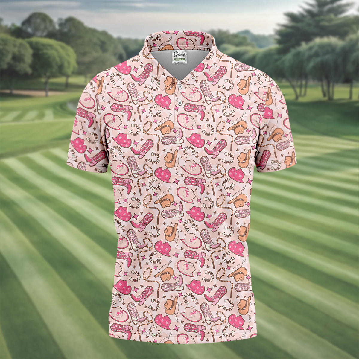 Pink Cowboy Western Golf Shirt, Fun Golf Shirts For Men, Men's Golf Polo, Golfing Apparel