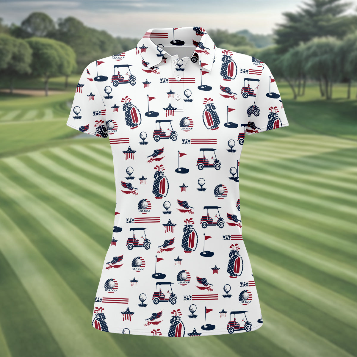 Patriotic USA Funny Womens Golf Polo Shirt,  Patriotic Golf Shirt, USA Golf Shirt, Custom Ladies Golf Shirt