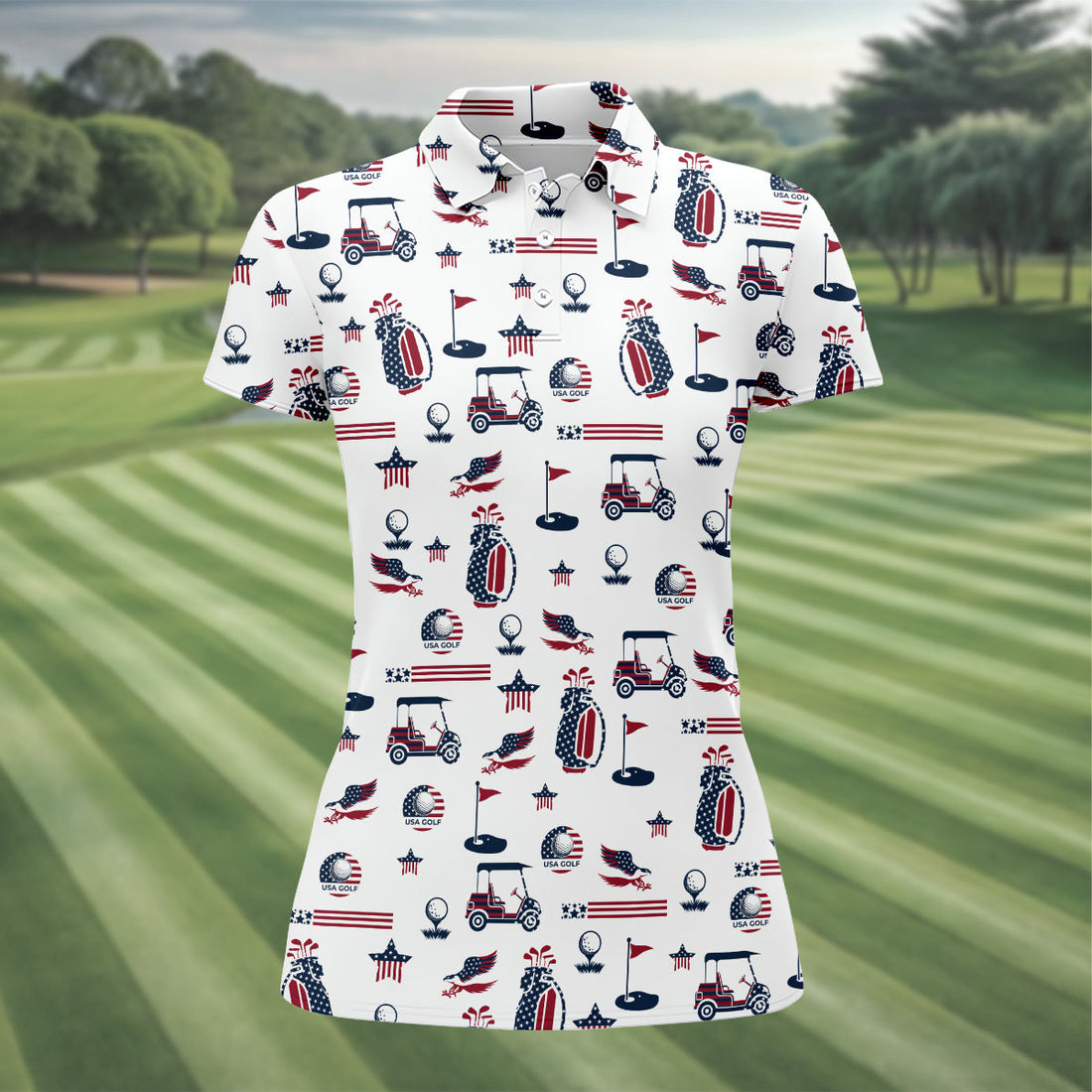 Patriotic USA Funny Womens Golf Polo Shirt,  Patriotic Golf Shirt, USA Golf Shirt, Custom Ladies Golf Shirt