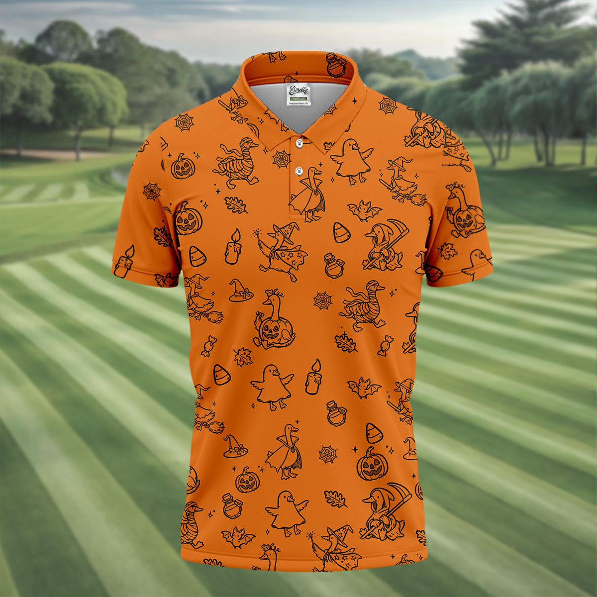 Goose Halloween, Doodle Pattern, Orange Golf Shirt, Mens Funny Golf Shirts, Long Sleeve Golf Shirts, Men Golf Polo