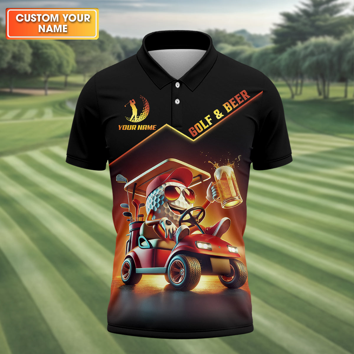 A Good Day Starts With Golf Carts And Beer Funny Golf Polo Shirt, Christmas Golf Gift