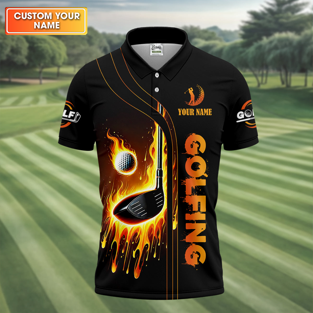 Fire Golf Ball Custom Men's Golf Polo Shirt, Funny Golf Shirt, Dad Golf Gifts