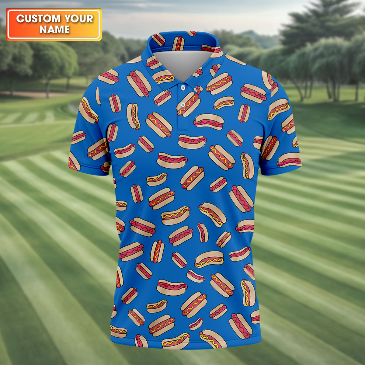 Men's Golf Polo Shirt, Hotdog Funny Golf Shirt, Dad Golf Gift