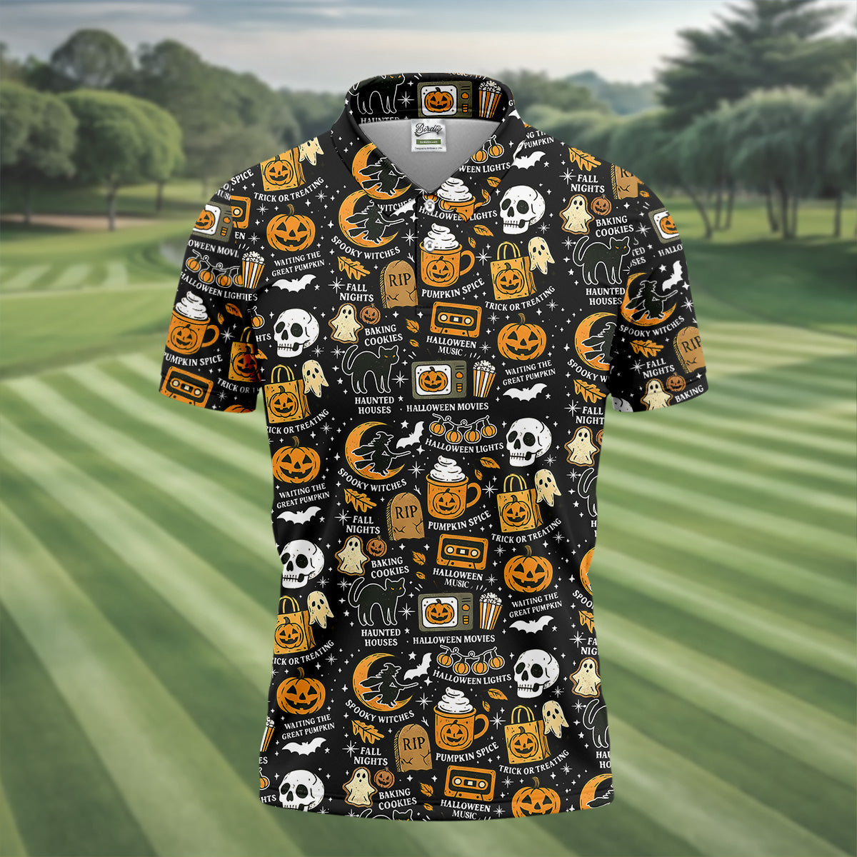 Vintage Halloween Spooky Witches Golf Polo Shirts, Halloween Theme Shirts, Ghost Pumpkin, Fun Golf Shirts For Mens