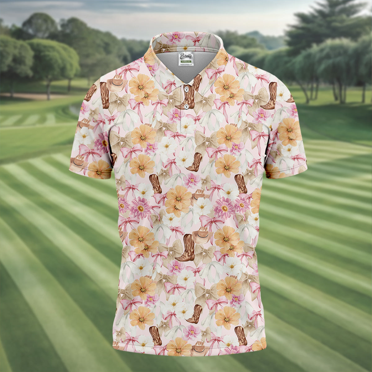 Coquette Flower Western Golf Shirt, Cute Golf Outfit, Matching Golf Shirt, Men's Golf Polo