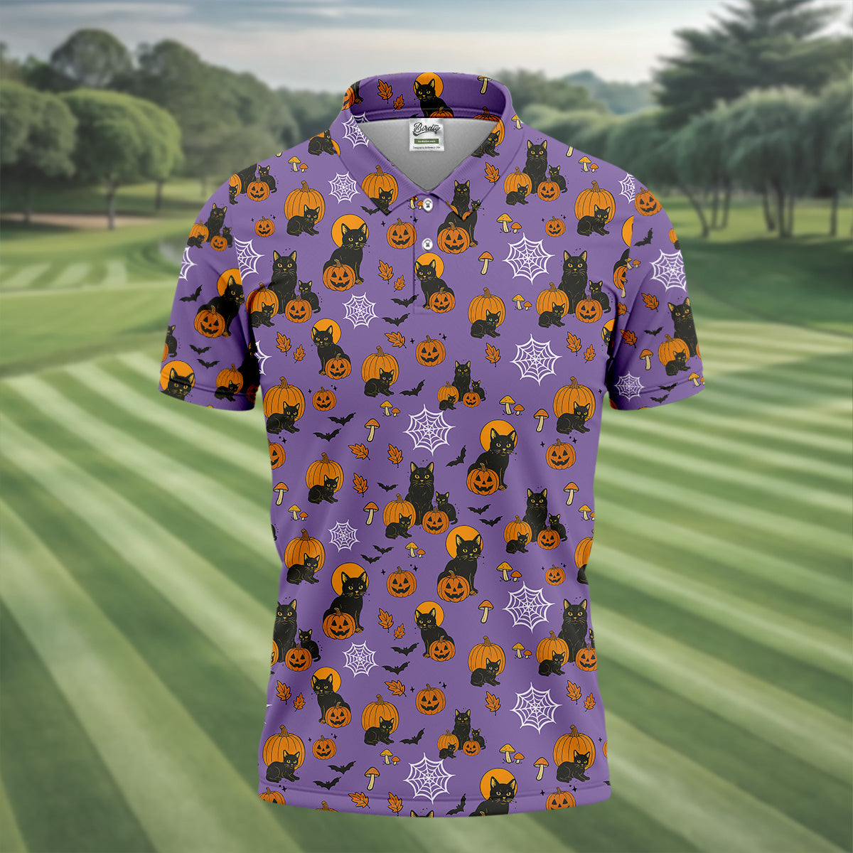 Halloween Cat Pumpkin Purple Golf Shirt, Golf Hoodie, Golf Gift For Men, Golfing Apparel