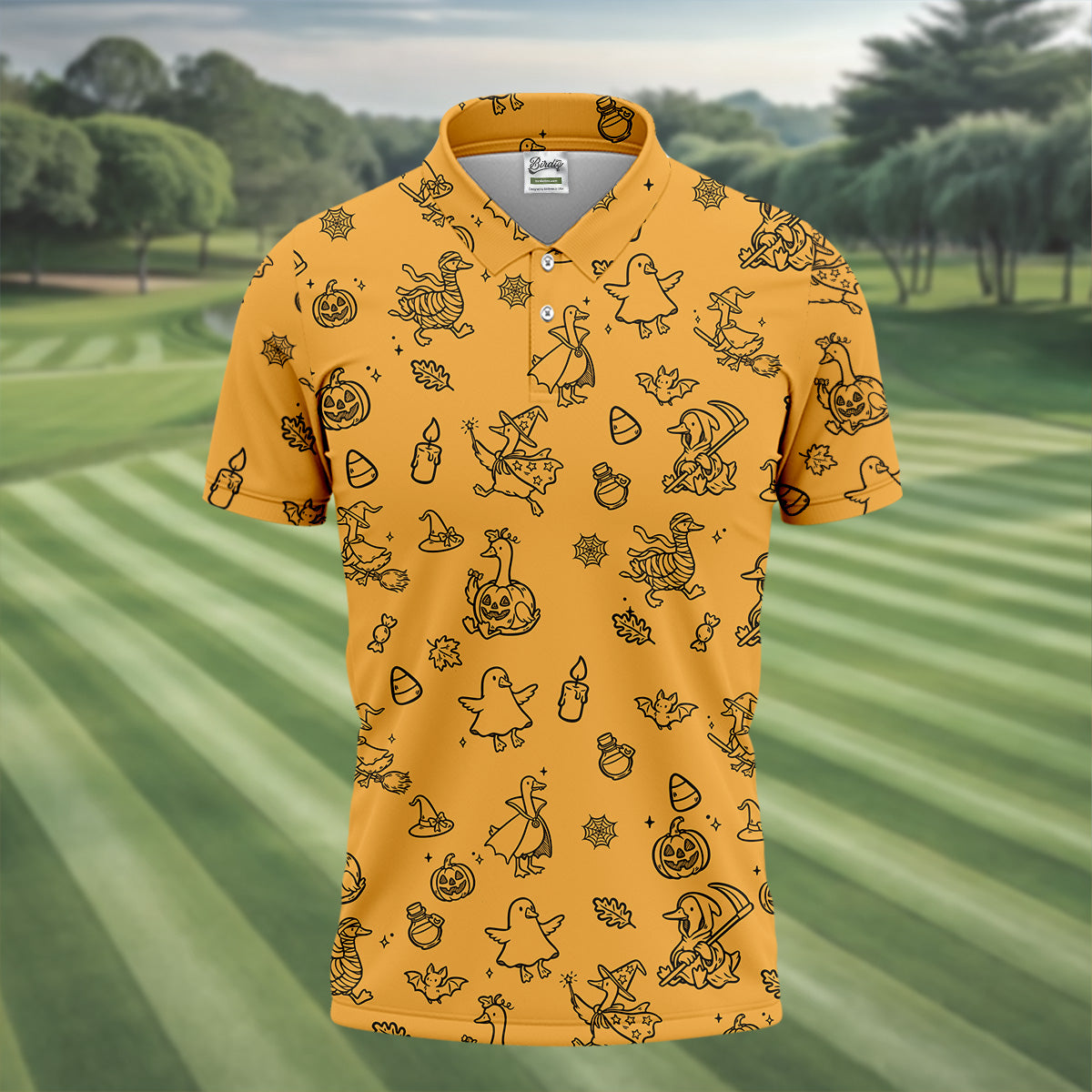 Goose Halloween, Doodle Pattern, Yellow Golf Shirt, Mens Funny Golf Shirts, Long Sleeve Golf Shirts, Men Golf Polo