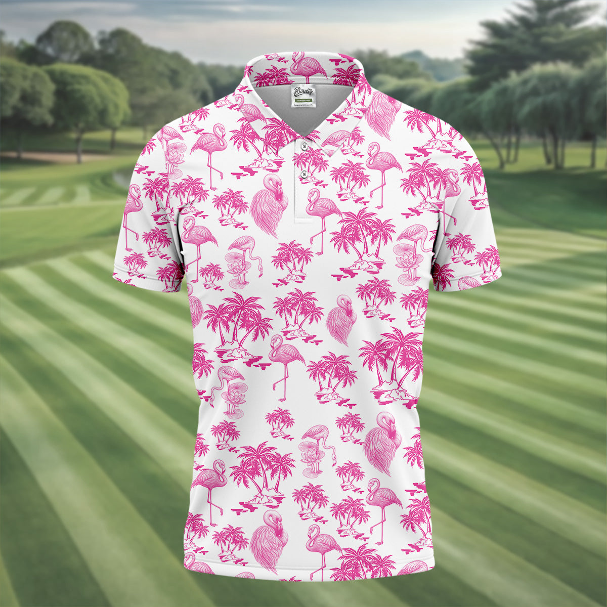 Funny Flamingo Coconut Men Polo Shirt, Fun Golf Polos For Men, Golf Shirts, Dad Golf Gift, Polo Golf
