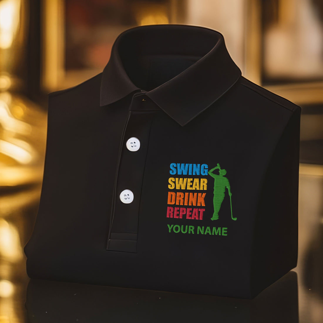 Swing Swear Drink Repeat Custom Embroidery Polo Shirt, Mens Golf Shirt, Dad Golf Gift