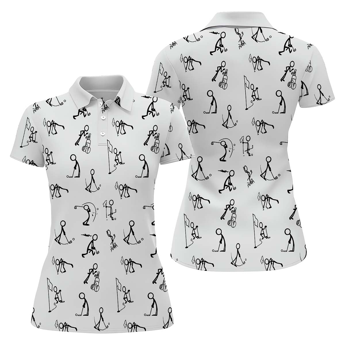 Funny Stick Figure Womens Golf Polo Shirt, Golfing Apparel, Womens Golf Gifts