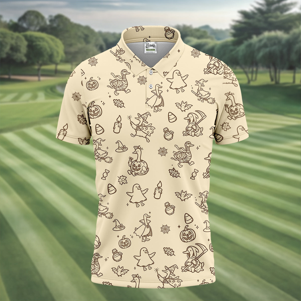 Goose Halloween, Doodle Pattern, Beige Golf Shirt, Mens Funny Golf Shirts, Long Sleeve Golf Shirts, Men Golf Polo