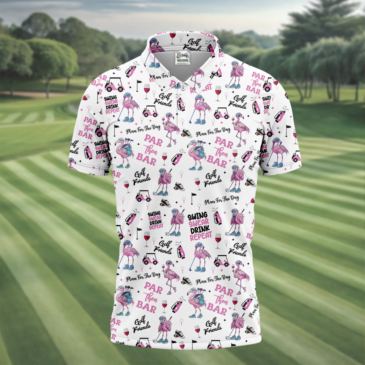 Par Then Bar Flamingo Funny Men Polo Shirt, Fun Golf Polos For Men, Golf Shirts, Dad Golf Gift