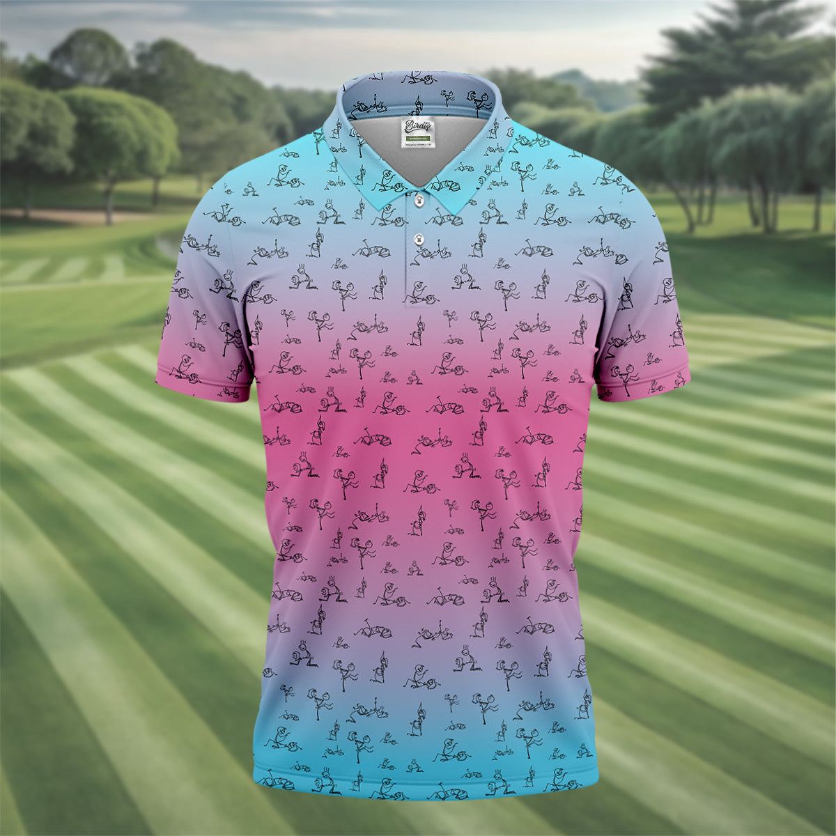 Stick Figure Couple Pink Blue Fun Men's Golf Polos, Unique Gift For Golfer, Polo For Men