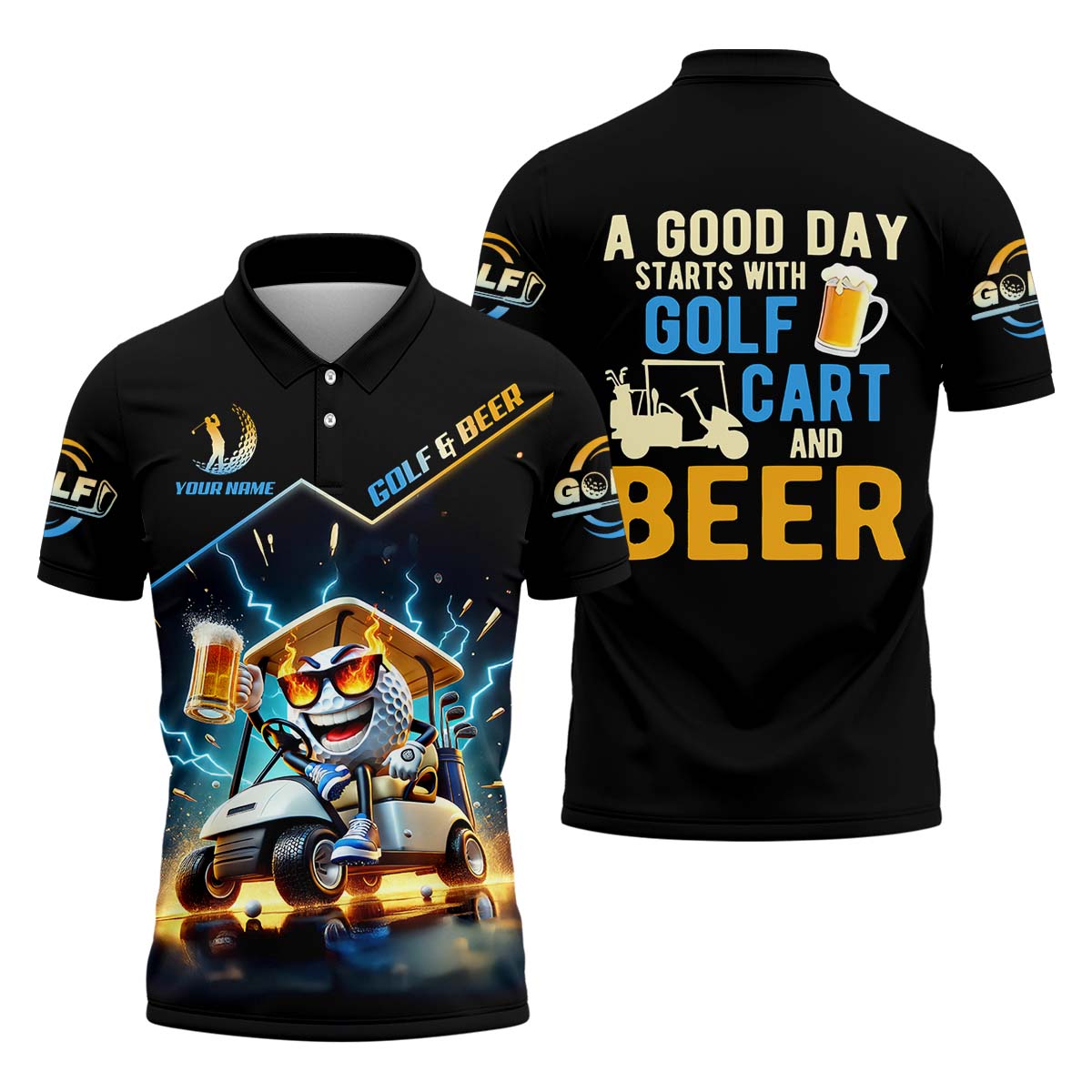 A Good Day Starts With Golf Cart & Beer Custom Golf Polo Shirt, Funny Golf Shirt, Men Golf Gift