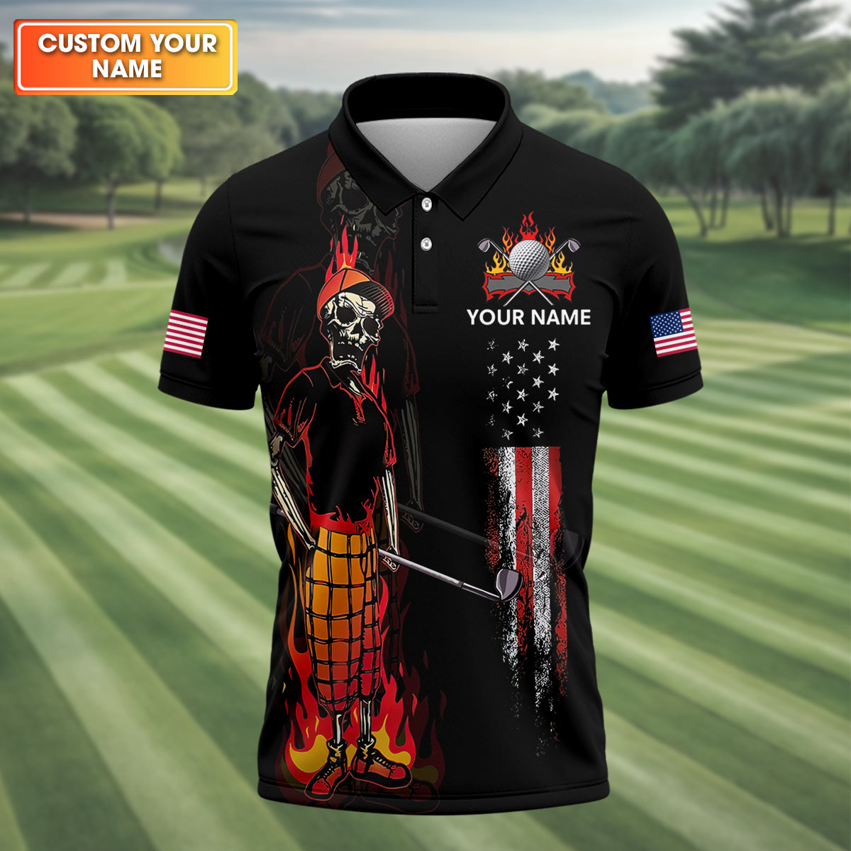 Custom Skull Golf Polo Shirt, Mens Golf Gift, Funny Golf Shirt