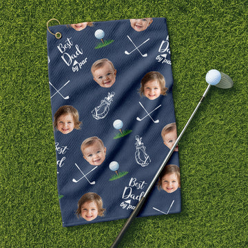 Best Dad By Par Custom Kids Face Blue Funny Golf Towel, Christmas Golf Gift, Gifts For The Golfing Dad