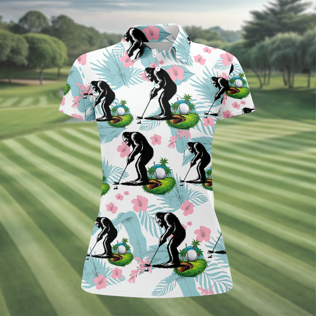 Bigfoot Shirt, Sasquatch Golf Shirt, Hawaiian Golf Shirts, Cute Golf Shirt, Ladies Golf Shirts, Golf Gifts For Her